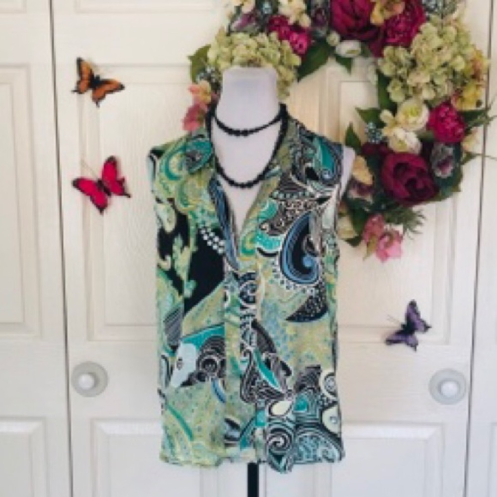 💼 ILE Paisley Swirl Sleeveless Pullover Top